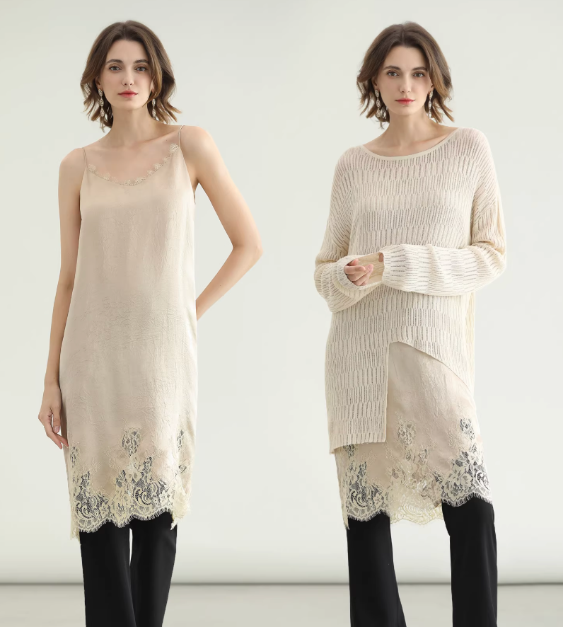 Redgray Lace Trim Satin Slip Dress