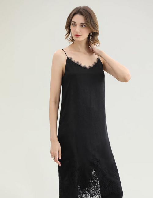 Redgray Lace Trim Satin Slip Dress