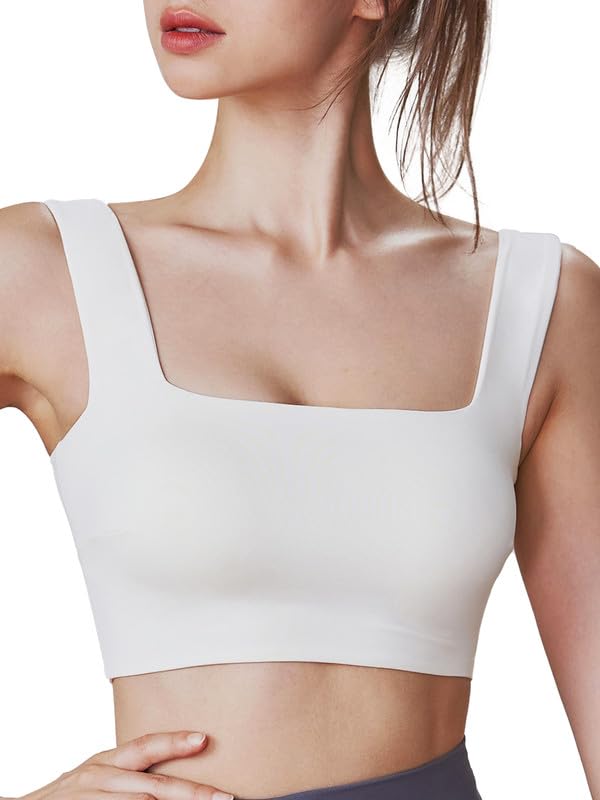 Womens Sports Bras Square Neck Longline Bralette Padded Removable Workout Crop Tank Tops Yoga Active Gym Bra M-3XL