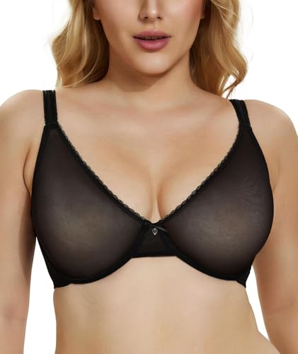 Women See Through Sheer Bra Sexy Lace Mesh Minimizer Bra Unlined Underwire Support Everyday Bra