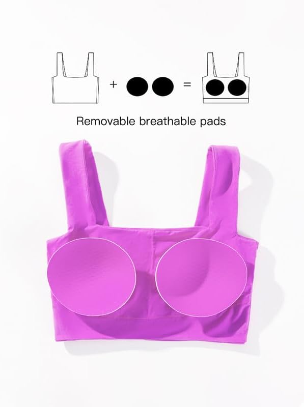 Womens Sports Bras Square Neck Longline Bralette Padded Removable Workout Crop Tank Tops Yoga Active Gym Bra M-3XL
