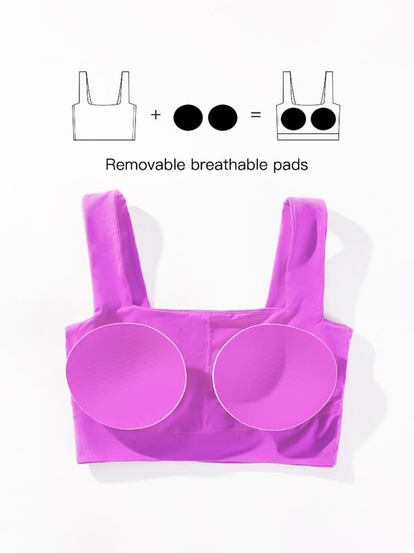 Womens Sports Bras Square Neck Longline Bralette Padded Removable Workout Crop Tank Tops Yoga Active Gym Bra M-3XL
