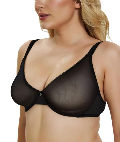 Women See Through Sheer Bra Sexy Lace Mesh Minimizer Bra Unlined Underwire Support Everyday Bra
