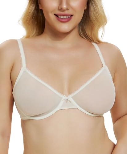 Women See Through Sheer Bra Sexy Lace Mesh Minimizer Bra Unlined Underwire Support Everyday Bra