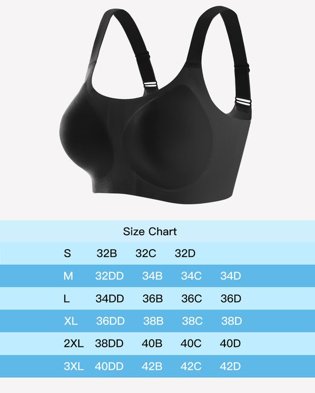 Seamless Bras for Women Full Coverage Floral Wireless Push Up Bralette Soft Minimizer Bra with Extender S-3XL