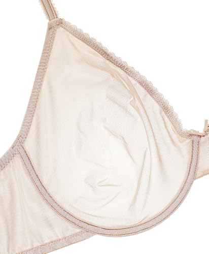 Women See Through Sheer Bra Sexy Lace Mesh Minimizer Bra Unlined Underwire Support Everyday Bra