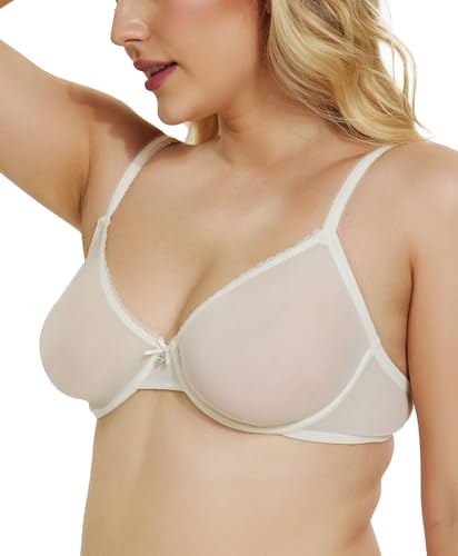 Women See Through Sheer Bra Sexy Lace Mesh Minimizer Bra Unlined Underwire Support Everyday Bra