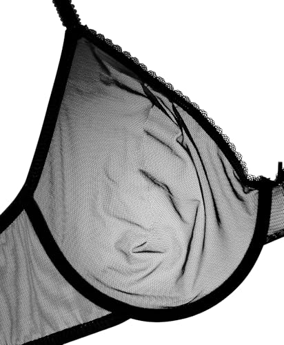 Women See Through Sheer Bra Sexy Lace Mesh Minimizer Bra Unlined Underwire Support Everyday Bra