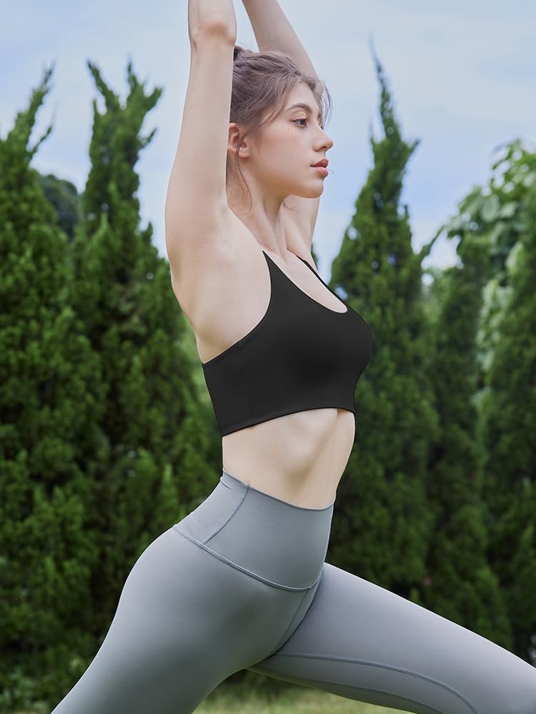 Racerback Sports Bras for Women, Scoop Neck Bralette Padded Removable Low Impact Workout Tops Yoga Active Gym Bra M-3XL