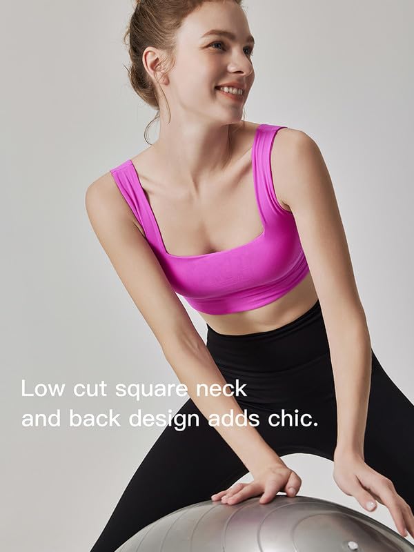 Womens Sports Bras Square Neck Longline Bralette Padded Removable Workout Crop Tank Tops Yoga Active Gym Bra M-3XL