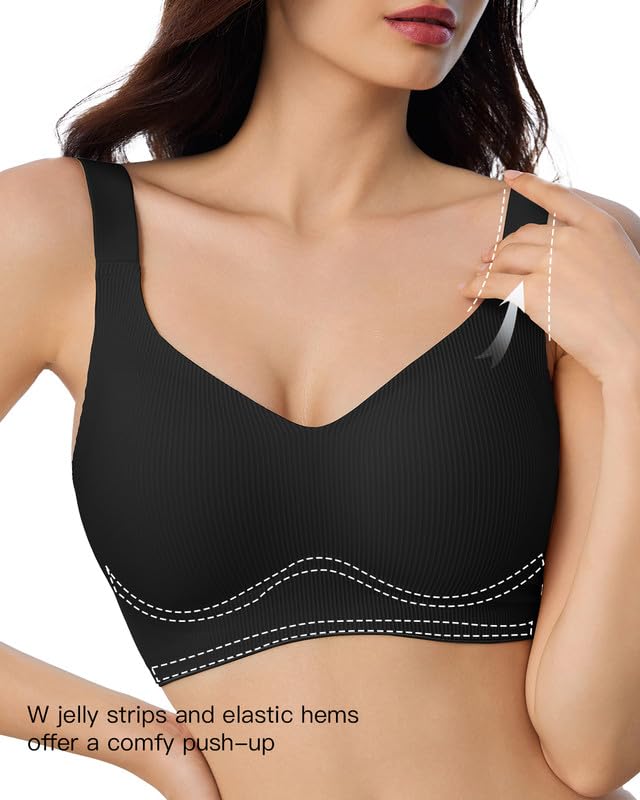 Ribbed Bras for Women with Removable Pads Wireless Bralette Adjustable Seamless Ultra Soft T-Shirt Bra S-4XL
