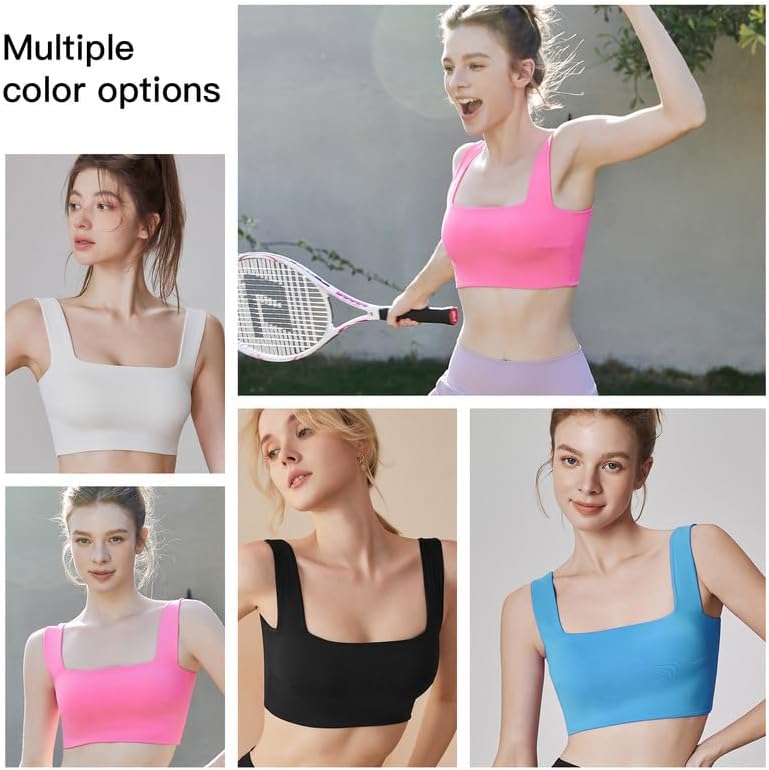 Womens Sports Bras Square Neck Longline Bralette Padded Removable Workout Crop Tank Tops Yoga Active Gym Bra M-3XL