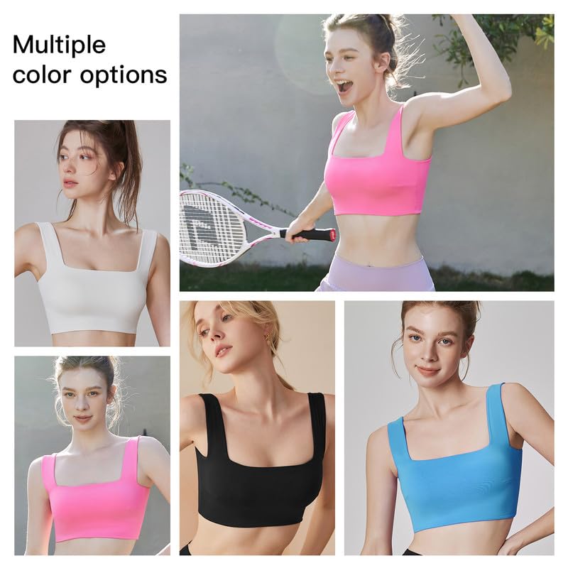 Womens Sports Bras Square Neck Longline Bralette Padded Removable Workout Crop Tank Tops Yoga Active Gym Bra M-3XL