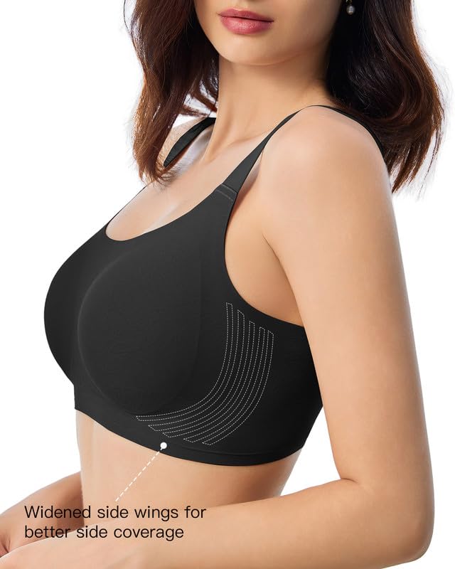 Seamless Bras for Women Full Coverage Floral Wireless Push Up Bralette Soft Minimizer Bra with Extender S-3XL