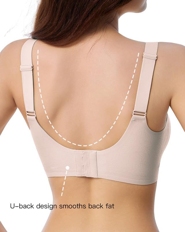 Seamless Bras for Women Full Coverage Floral Wireless Push Up Bralette Soft Minimizer Bra with Extender S-3XL