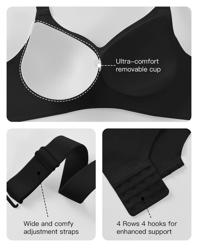 Ribbed Bras for Women with Removable Pads Wireless Bralette Adjustable Seamless Ultra Soft T-Shirt Bra S-4XL