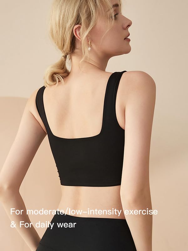 Womens Sports Bras Square Neck Longline Bralette Padded Removable Workout Crop Tank Tops Yoga Active Gym Bra M-3XL