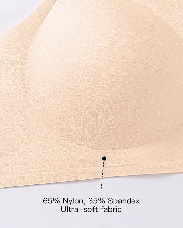 Seamless Bras for Women Full Coverage Floral Wireless Push Up Bralette Soft Minimizer Bra with Extender S-3XL