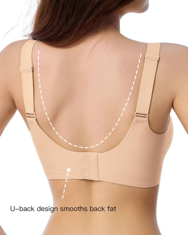 Seamless Bras for Women Full Coverage Floral Wireless Push Up Bralette Soft Minimizer Bra with Extender S-3XL