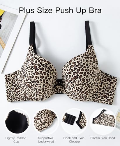 Plus Size Push Up Bra, Full Coverage Lightly Padded Lift Support Bras, Cup up to F