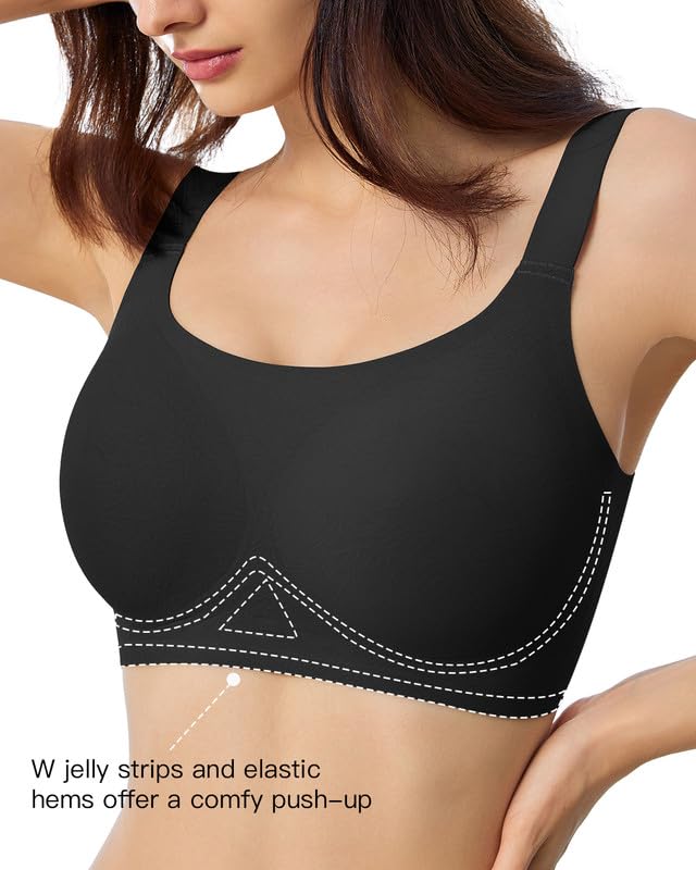 Seamless Bras for Women Full Coverage Floral Wireless Push Up Bralette Soft Minimizer Bra with Extender S-3XL