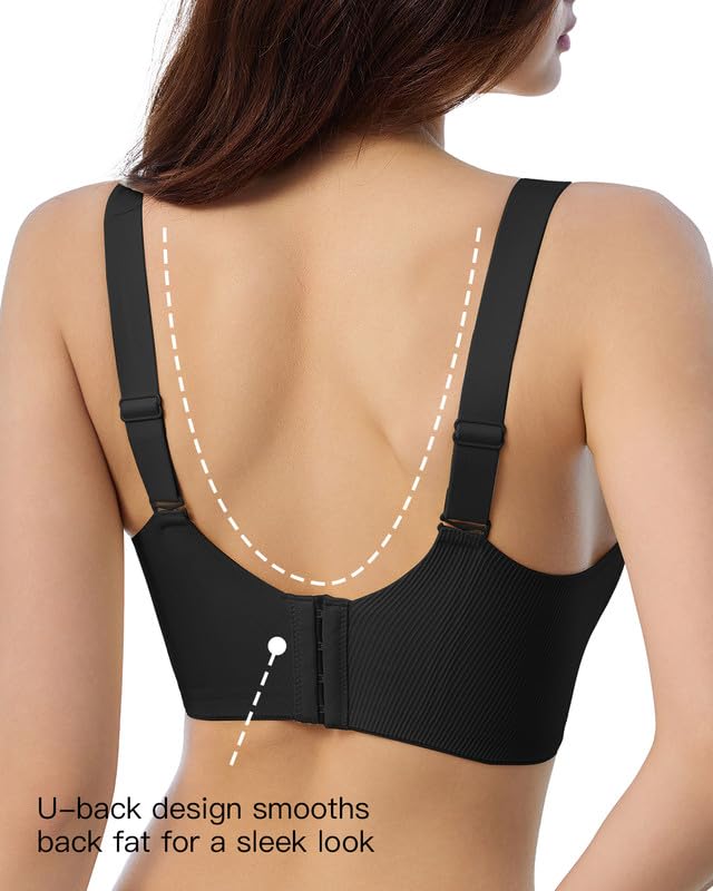 Ribbed Bras for Women with Removable Pads Wireless Bralette Adjustable Seamless Ultra Soft T-Shirt Bra S-4XL