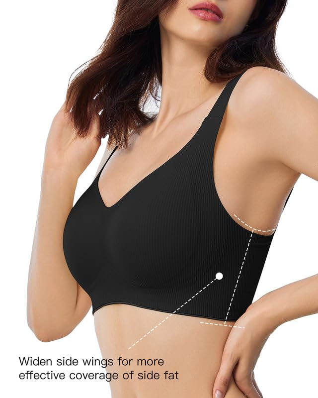 Ribbed Bras for Women with Removable Pads Wireless Bralette Adjustable Seamless Ultra Soft T-Shirt Bra S-4XL