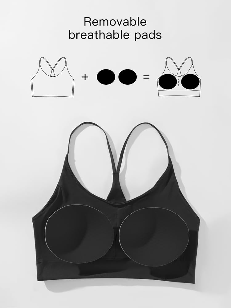 Racerback Sports Bras for Women, Scoop Neck Bralette Padded Removable Low Impact Workout Tops Yoga Active Gym Bra M-3XL