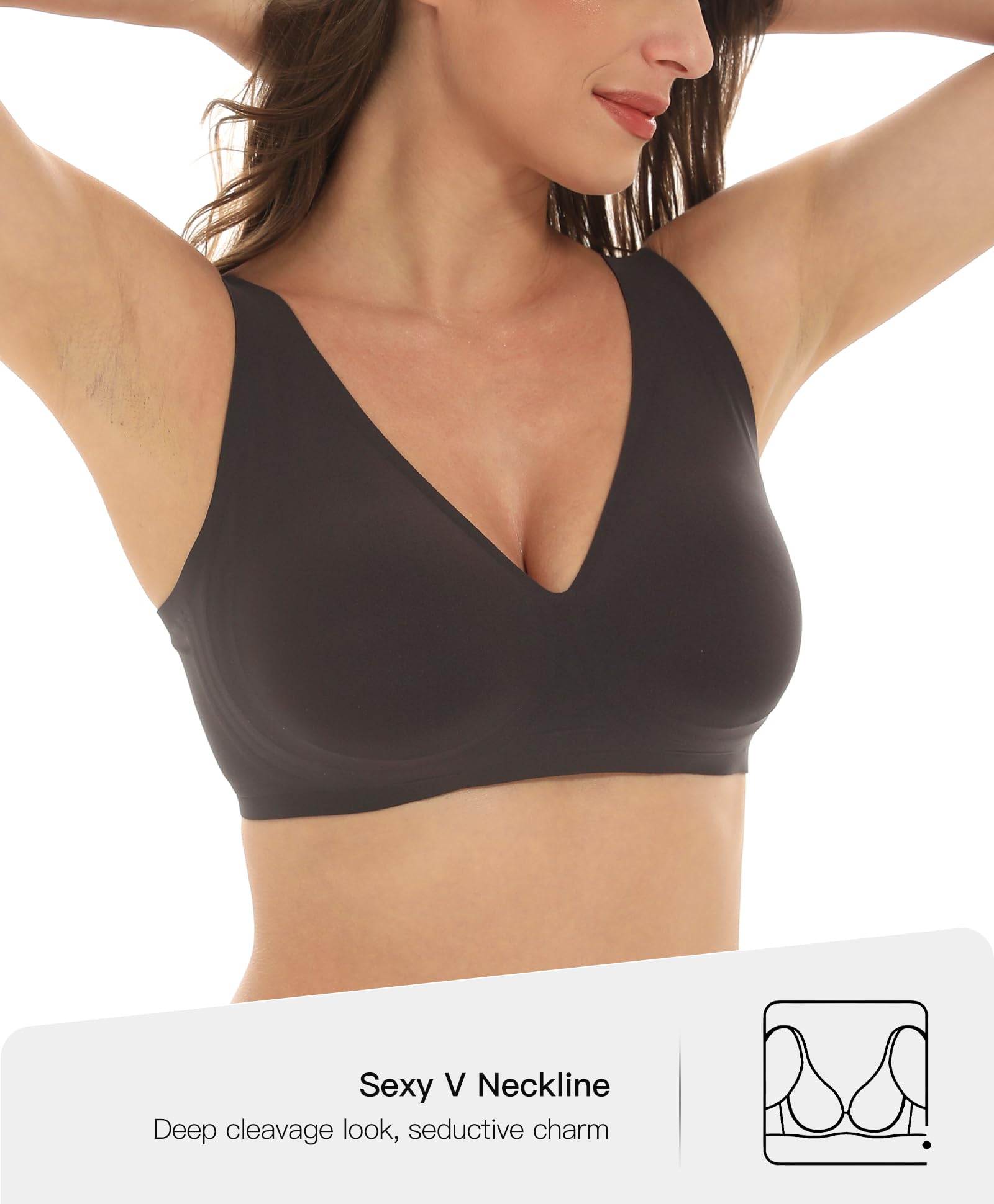 Womens Wireless Push Up Bra Comfortable Support V Neck Bralette Seamless Tshirts Bras