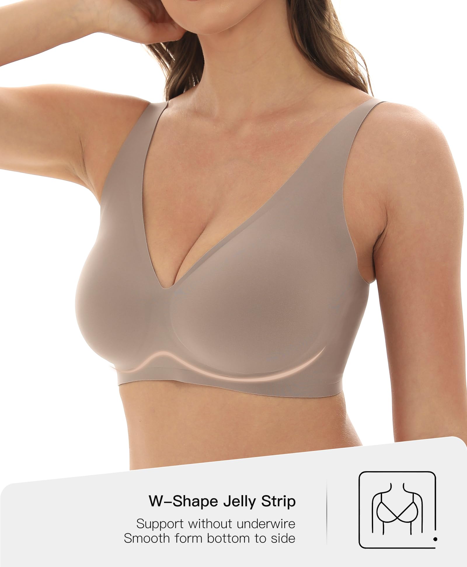 Womens Wireless Push Up Bra Comfortable Support V Neck Bralette Seamless Tshirts Bras