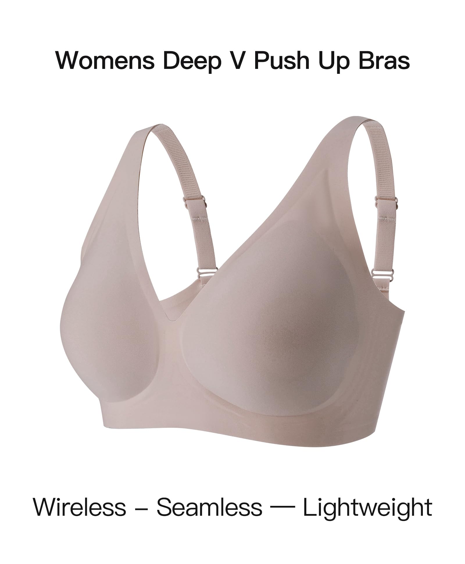Womens Wireless Push Up Bra Comfortable Support V Neck Bralette Seamless Tshirts Bras