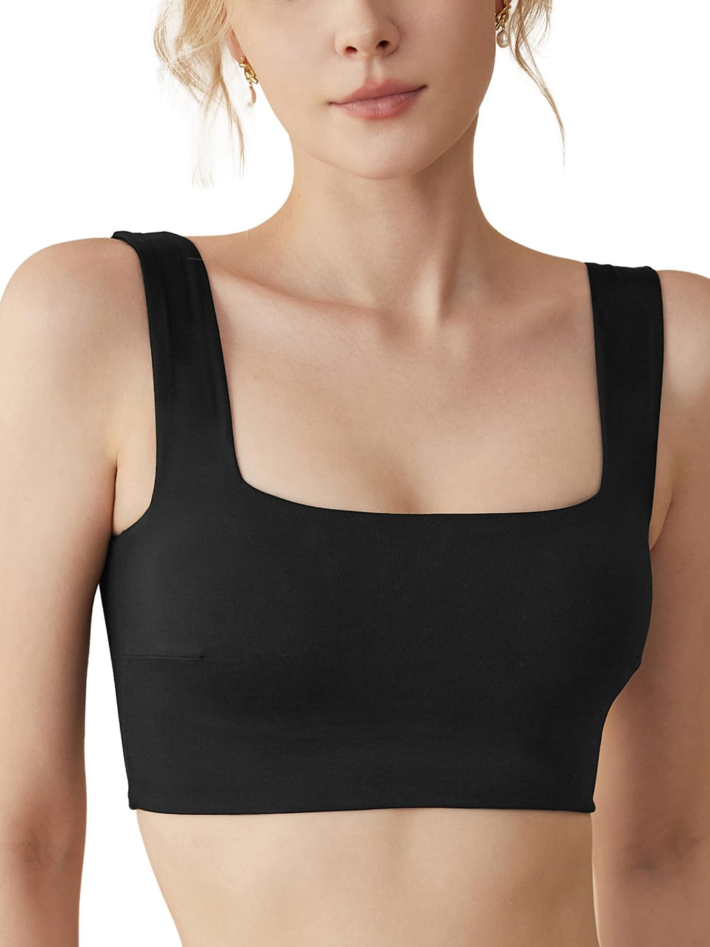 Womens Sports Bras Square Neck Longline Bralette Padded Removable Workout Crop Tank Tops Yoga Active Gym Bra M-3XL