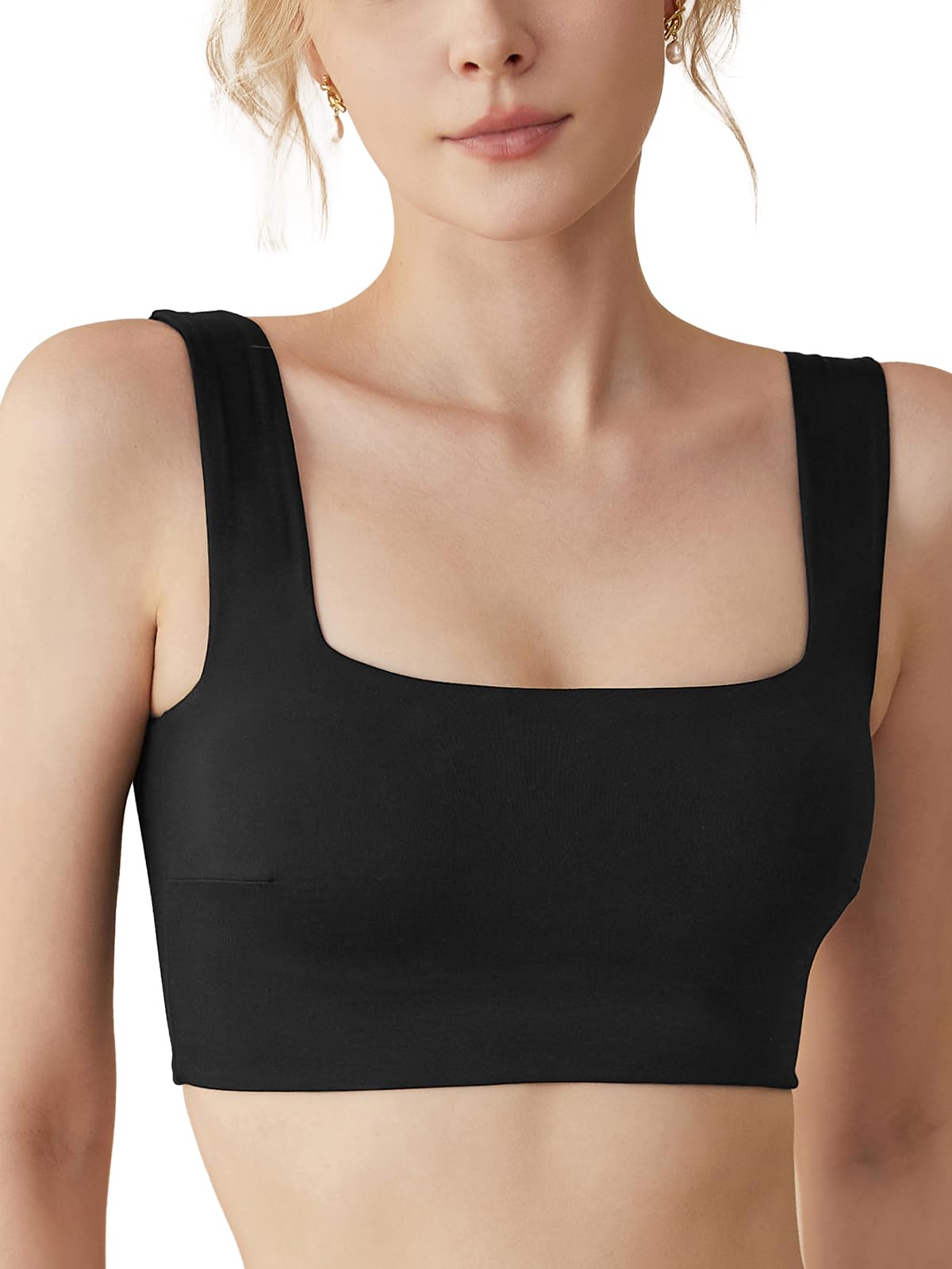 Womens Sports Bras Square Neck Longline Bralette Padded Removable Workout Crop Tank Tops Yoga Active Gym Bra M-3XL
