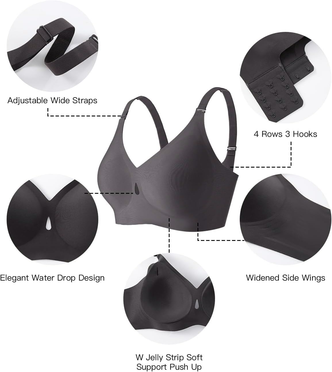 Wireless Bras for Women Convertible Seamless Bralette with Support and Lift Water Drop Full Coverage T Shirt Bra S-3XL
