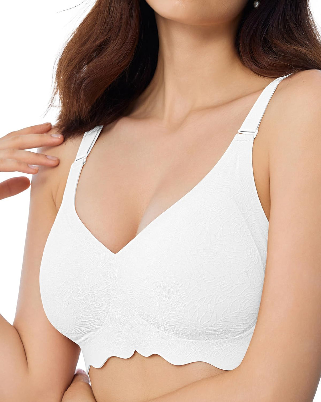 Scalloped Bras for Women No Underwire Floral Seamless Bralette Adjustable Crossover Ultra Soft Bra S-XXL