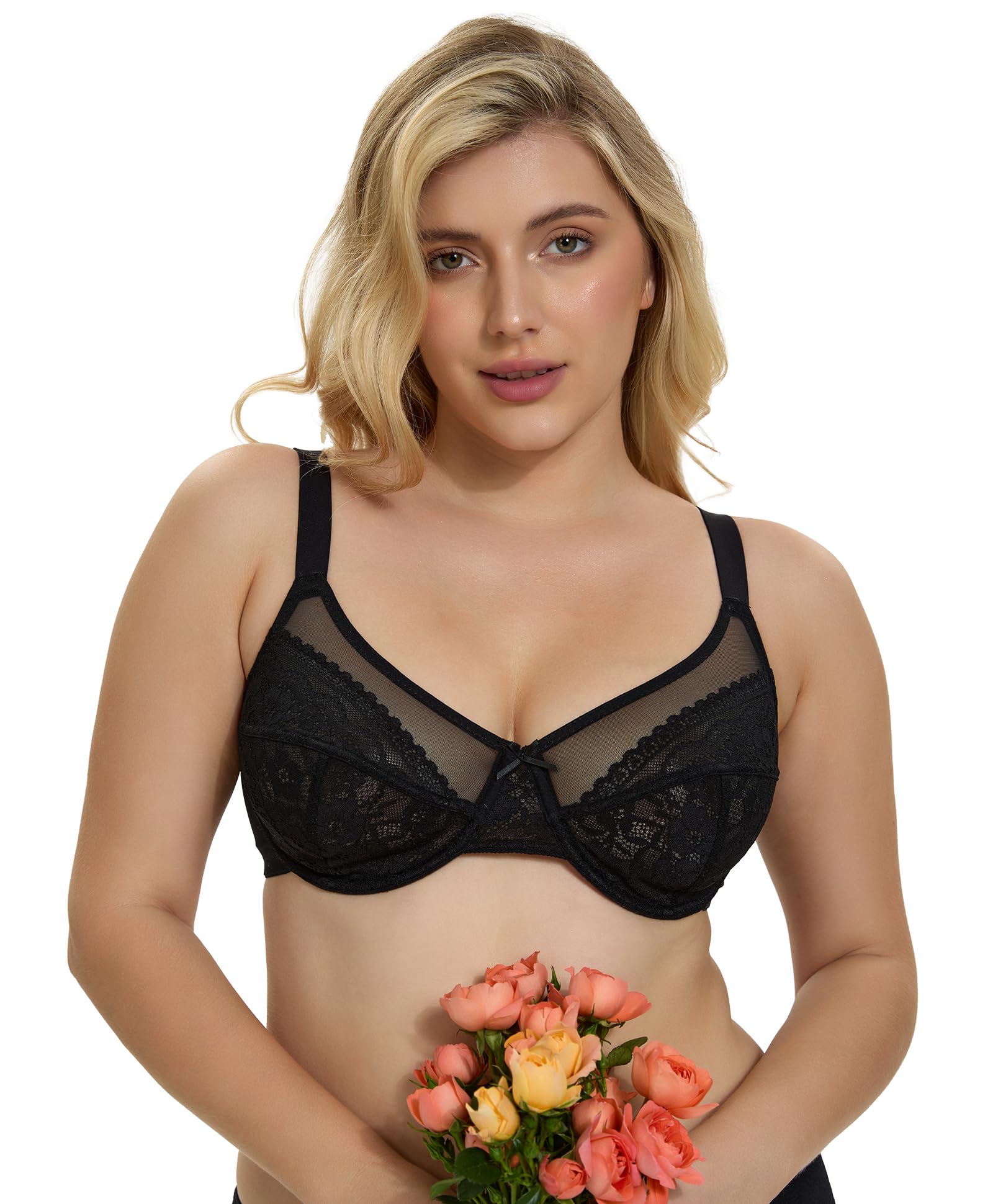 Minimizer Bra for Women Lace Unlined Underwire Full Coverage Plus Size Push Up Bras for Large Bust 34C-40DDD