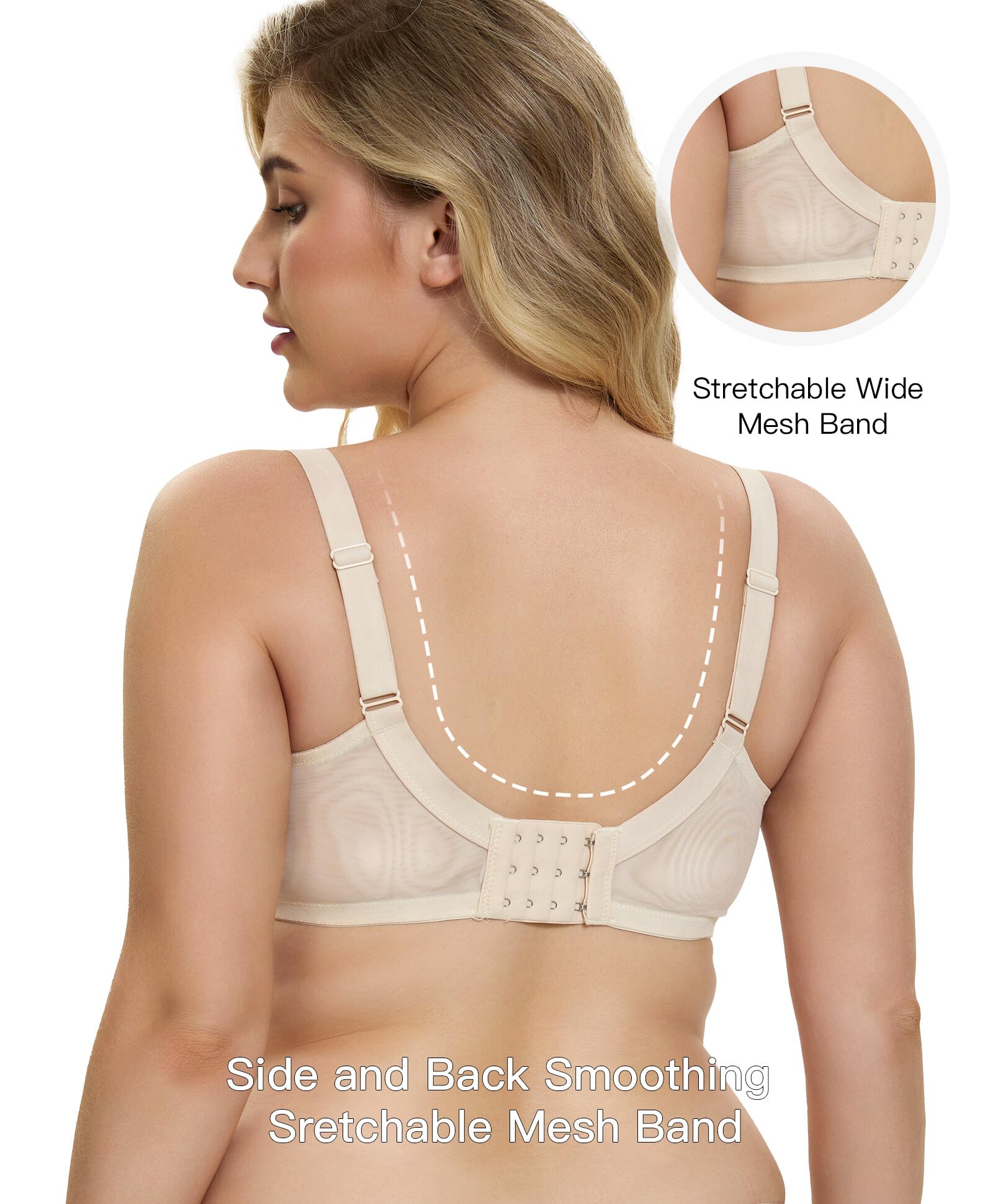 Minimizer Bra for Women Lace Unlined Underwire Full Coverage Plus Size Push Up Bras for Large Bust 34C-40DDD