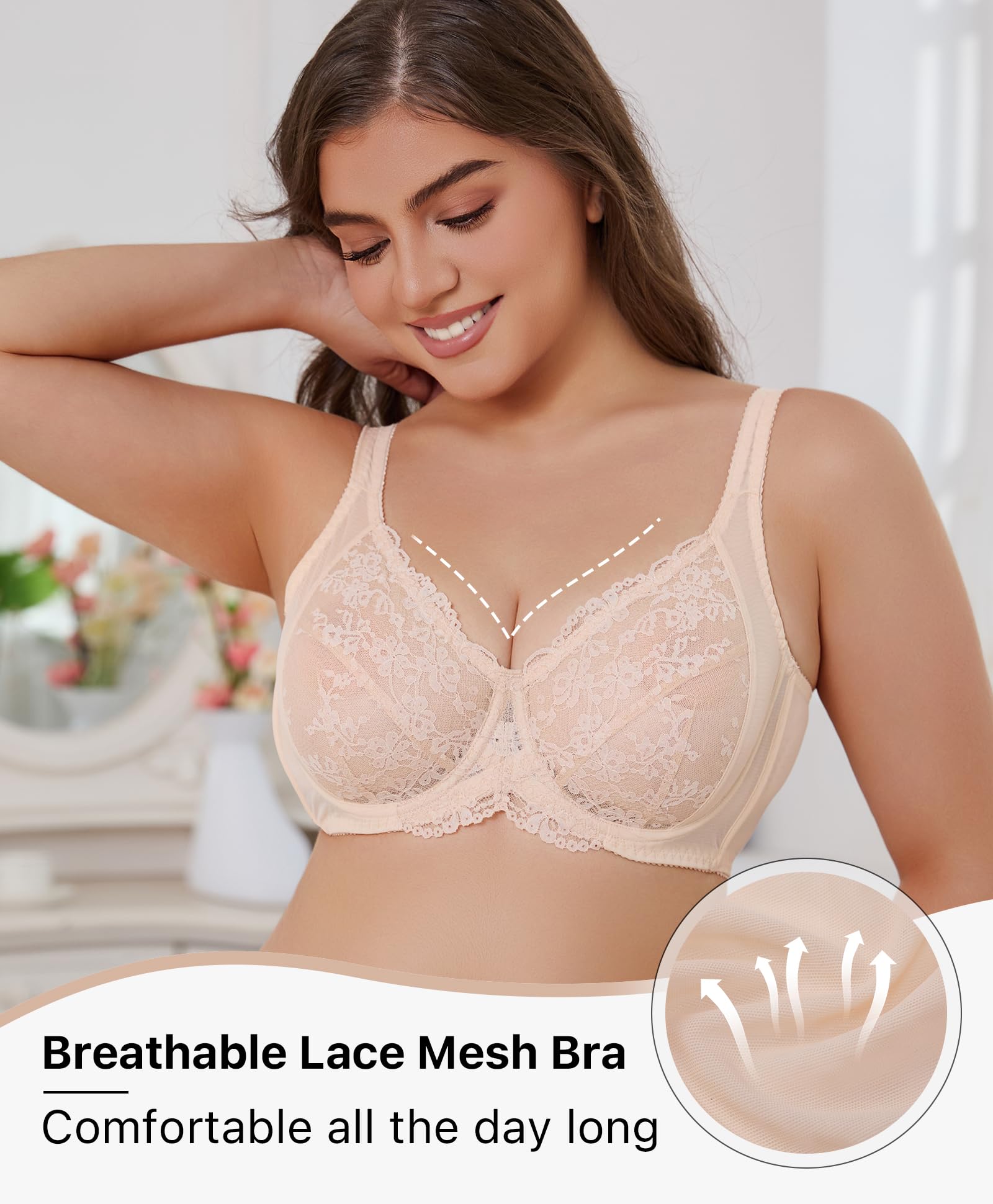 Minimizer Bras for Women Full Coverage Underwire Lace Bra with Underwire Support for Large Breasts