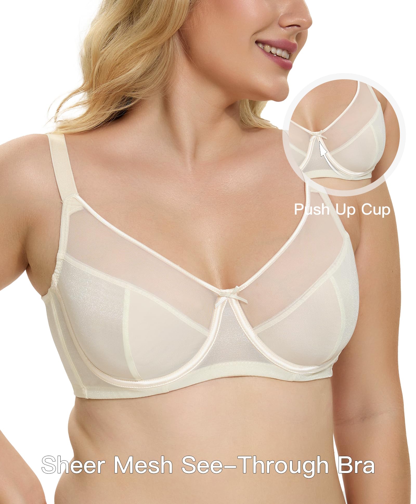 Women's See Through Sexy Sheer Bra Full Coverage Unlined Underwire Support Everyday Bras