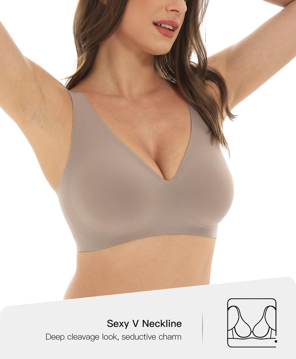Womens Wireless Push Up Bra Comfortable Support V Neck Bralette Seamless Tshirts Bras