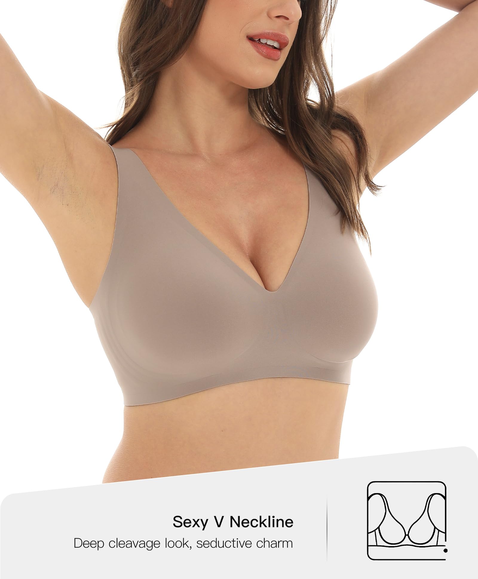 Womens Wireless Push Up Bra Comfortable Support V Neck Bralette Seamless Tshirts Bras