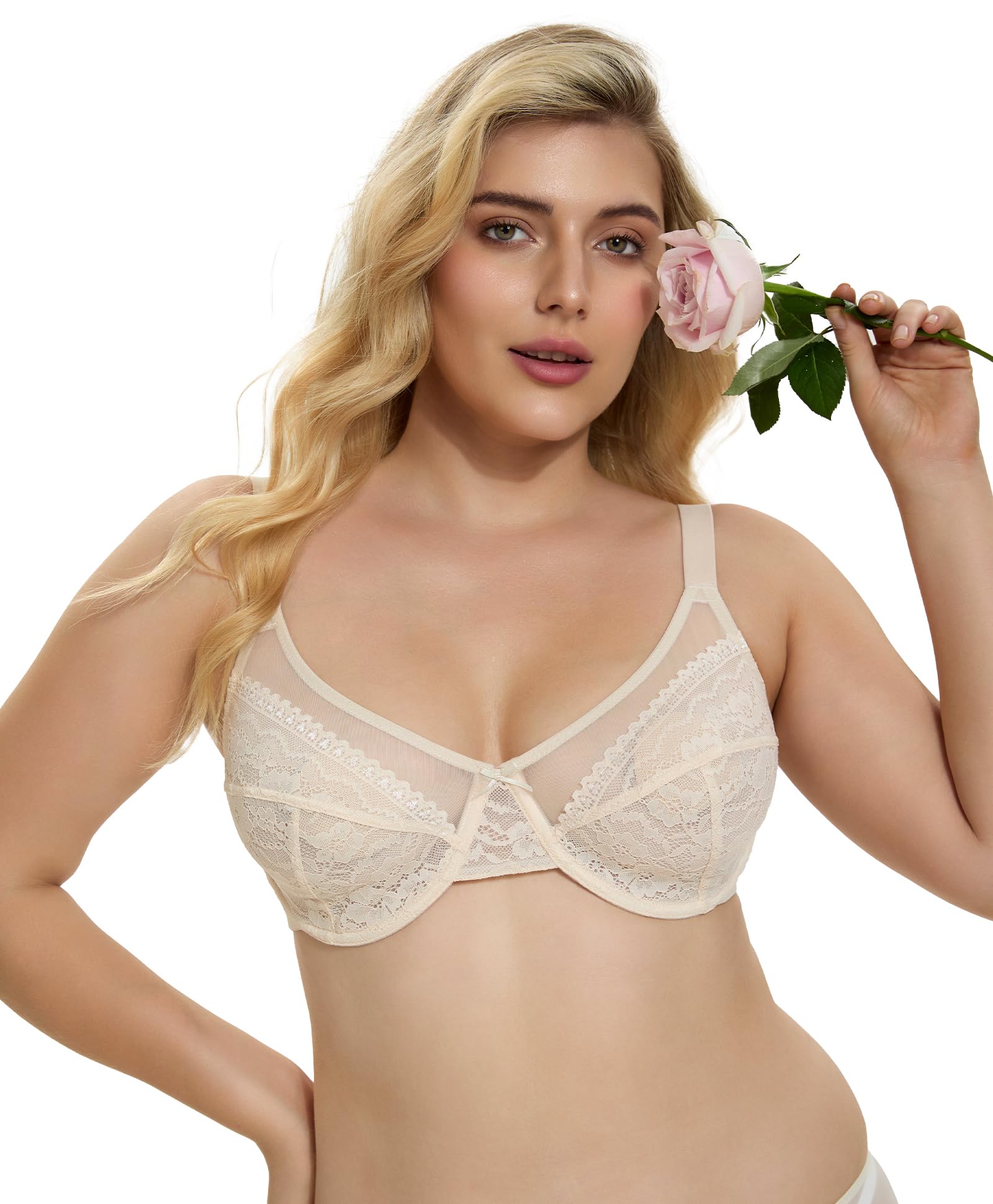 Minimizer Bra for Women Lace Unlined Underwire Full Coverage Plus Size Push Up Bras for Large Bust 34C-40DDD