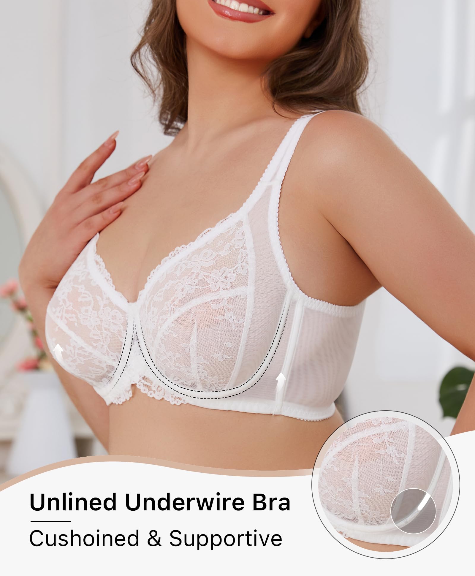 Minimizer Bras for Women Full Coverage Underwire Lace Bra with Underwire Support for Large Breasts