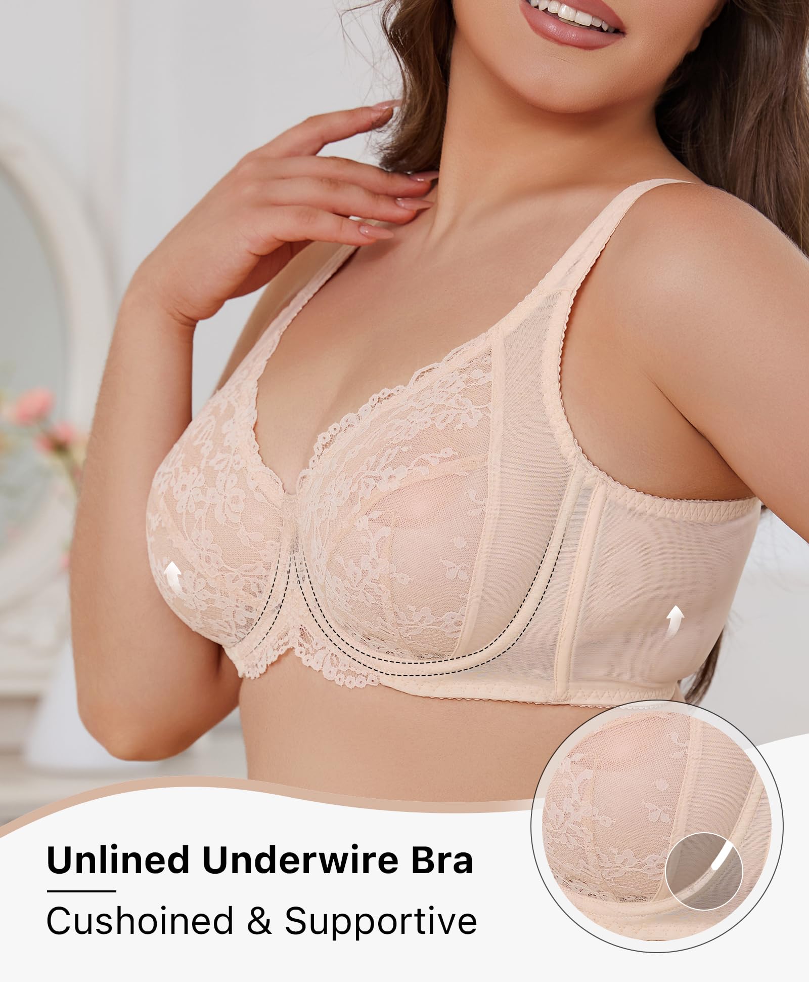 Minimizer Bras for Women Full Coverage Underwire Lace Bra with Underwire Support for Large Breasts