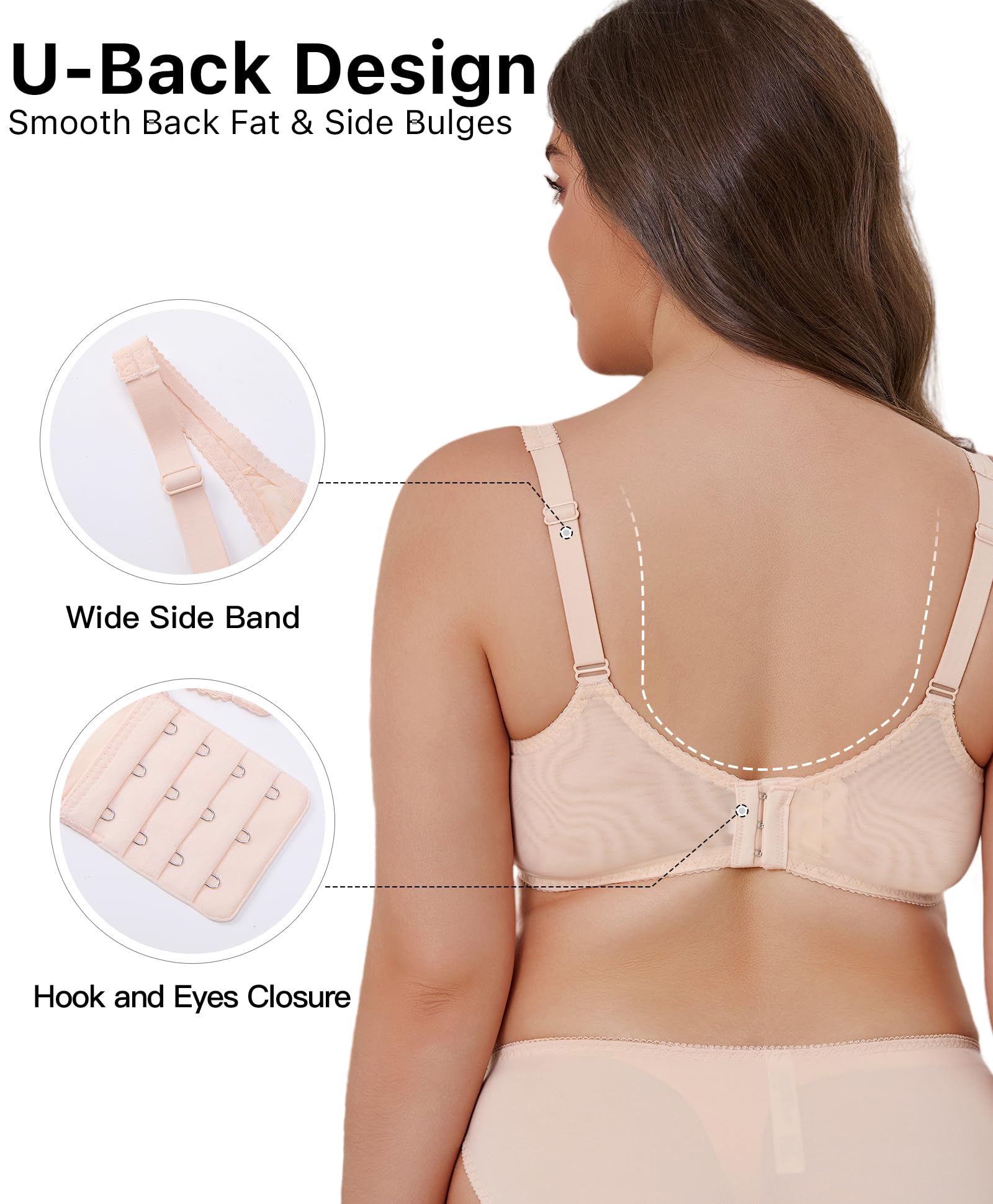 Minimizer Bras for Women Full Coverage Underwire Lace Bra with Underwire Support for Large Breasts