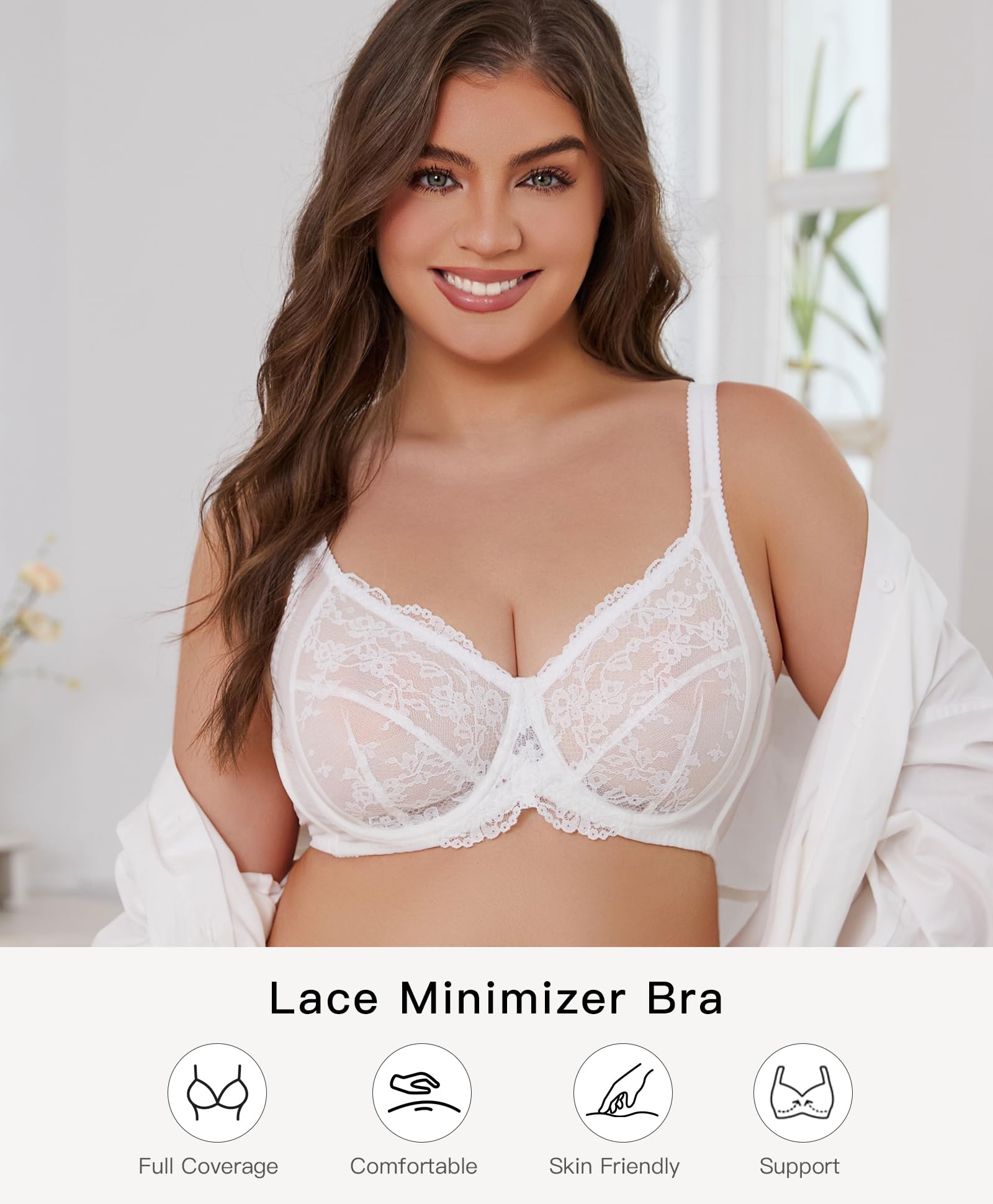 Minimizer Bras for Women Full Coverage Underwire Lace Bra with Underwire Support for Large Breasts