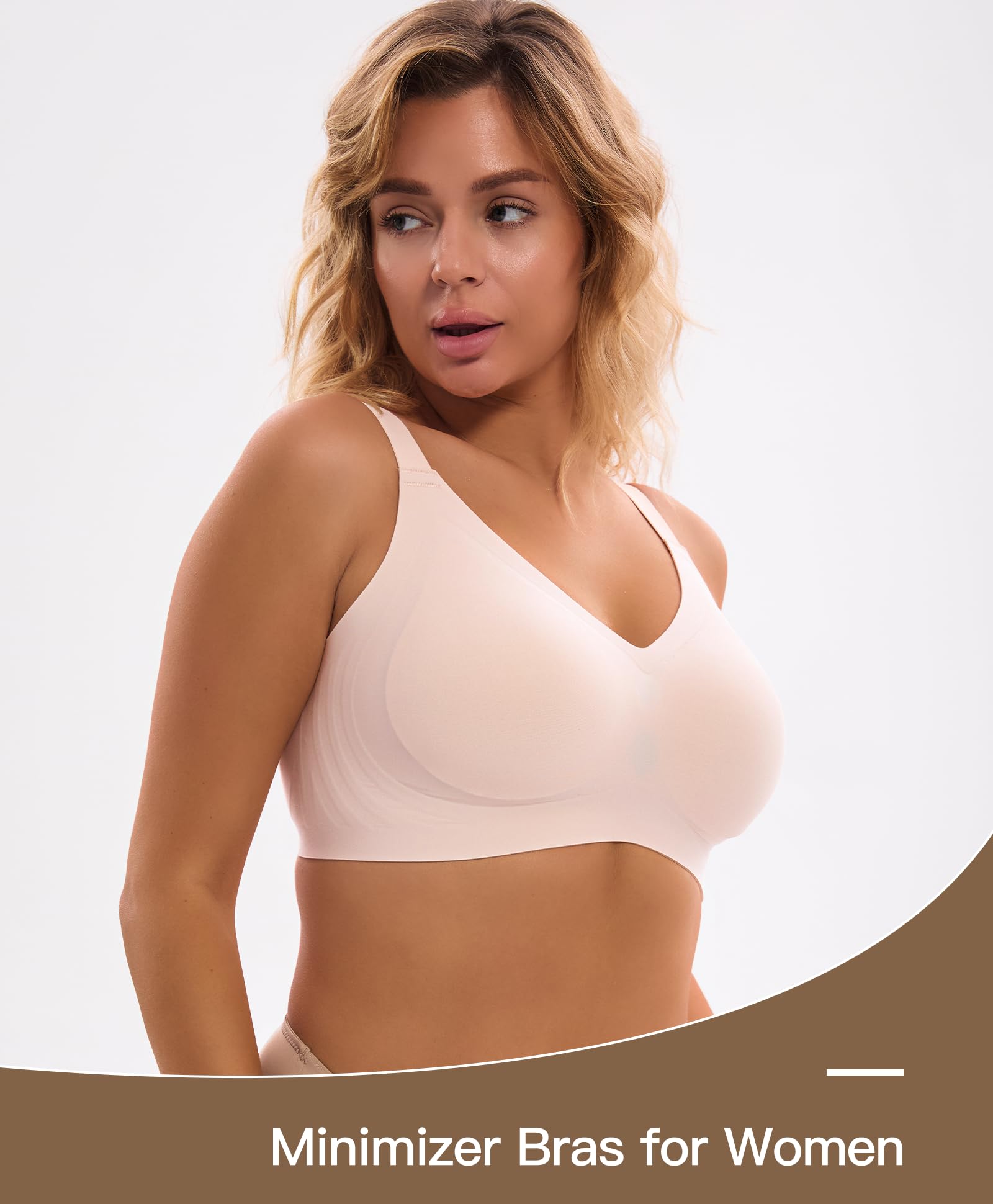 Women's Minimizer Bra Wireless Full Coverage Seamless Comfort Plus Size No Underwire Everyday T-Shirt Bra 34B-42E