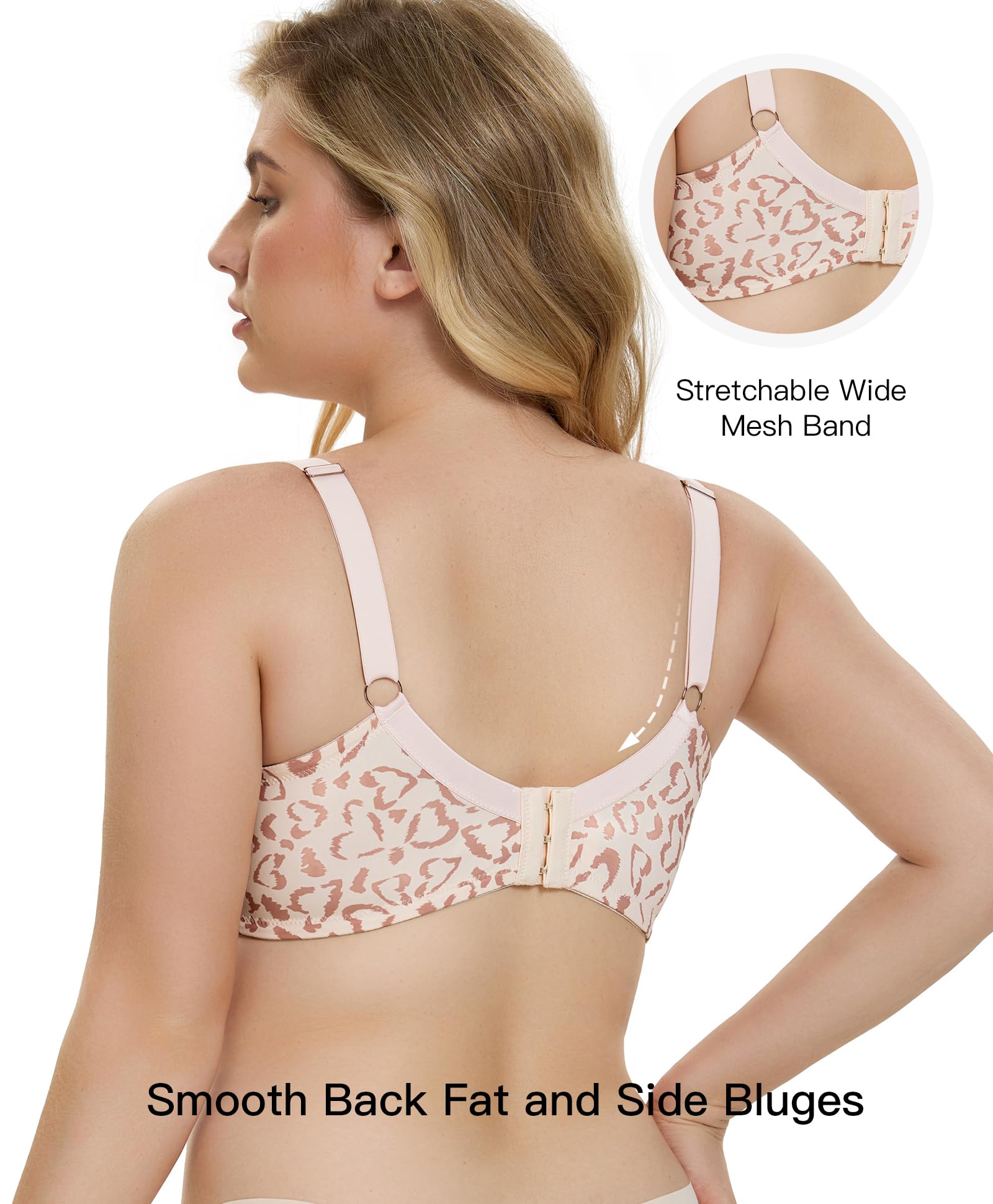 Plus Size Push Up Bra, Full Coverage Lightly Padded Lift Support Bras, Cup up to F