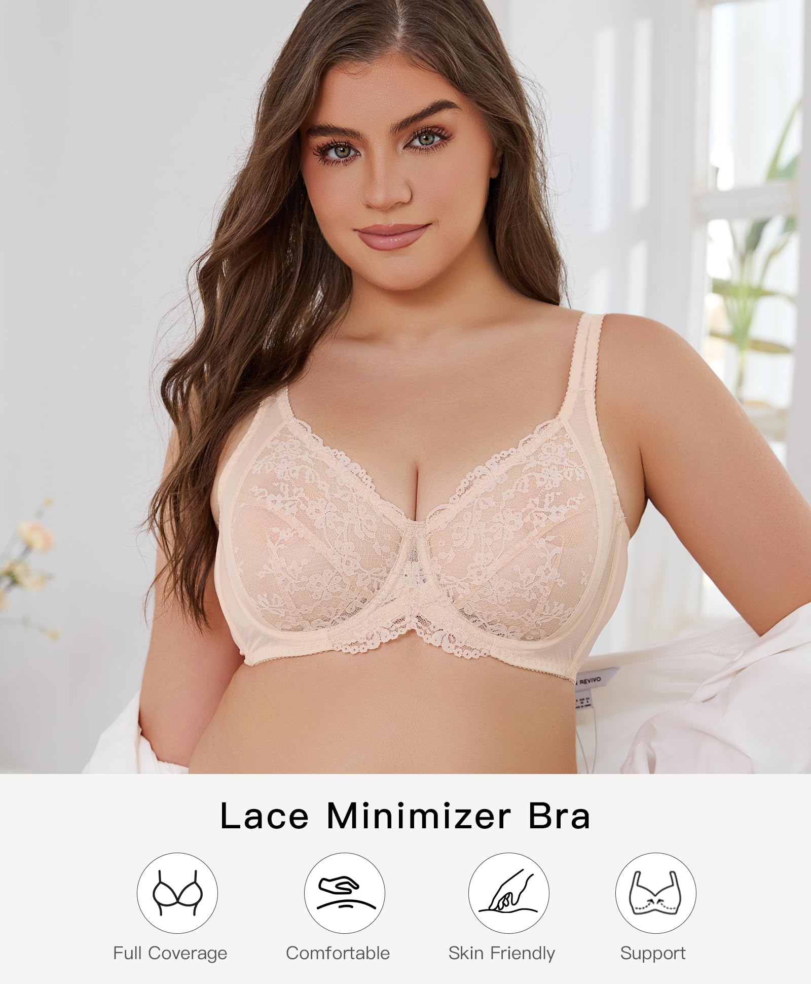 Minimizer Bras for Women Full Coverage Underwire Lace Bra with Underwire Support for Large Breasts