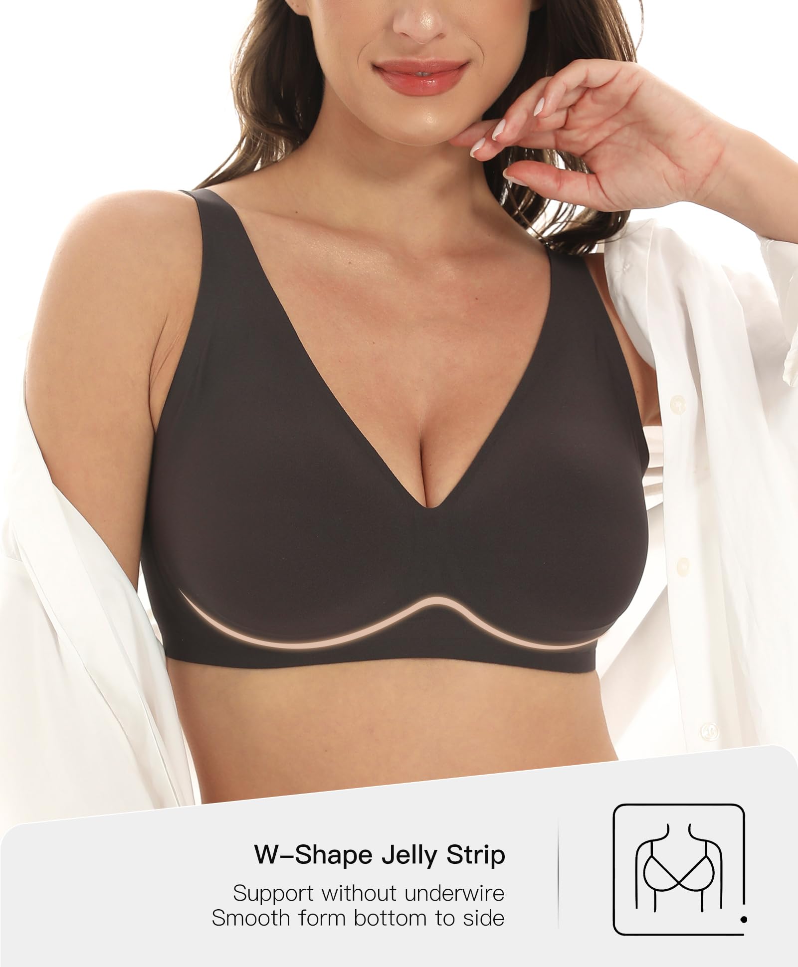 Womens Wireless Push Up Bra Comfortable Support V Neck Bralette Seamless Tshirts Bras